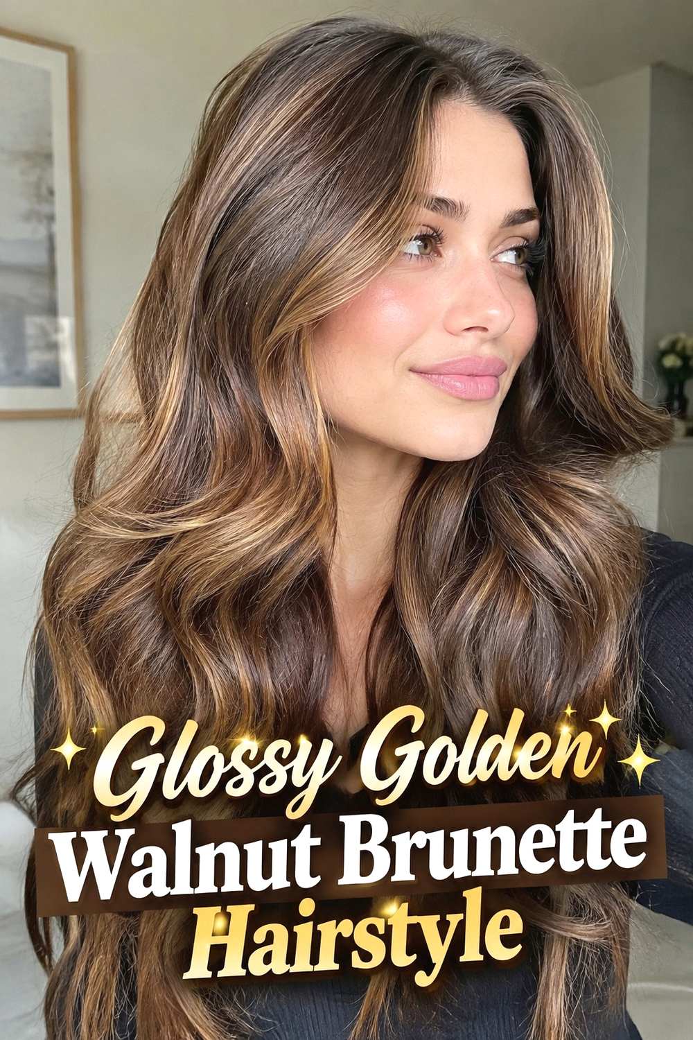 2. Glossy Golden Walnut Brunette Hairstyle
