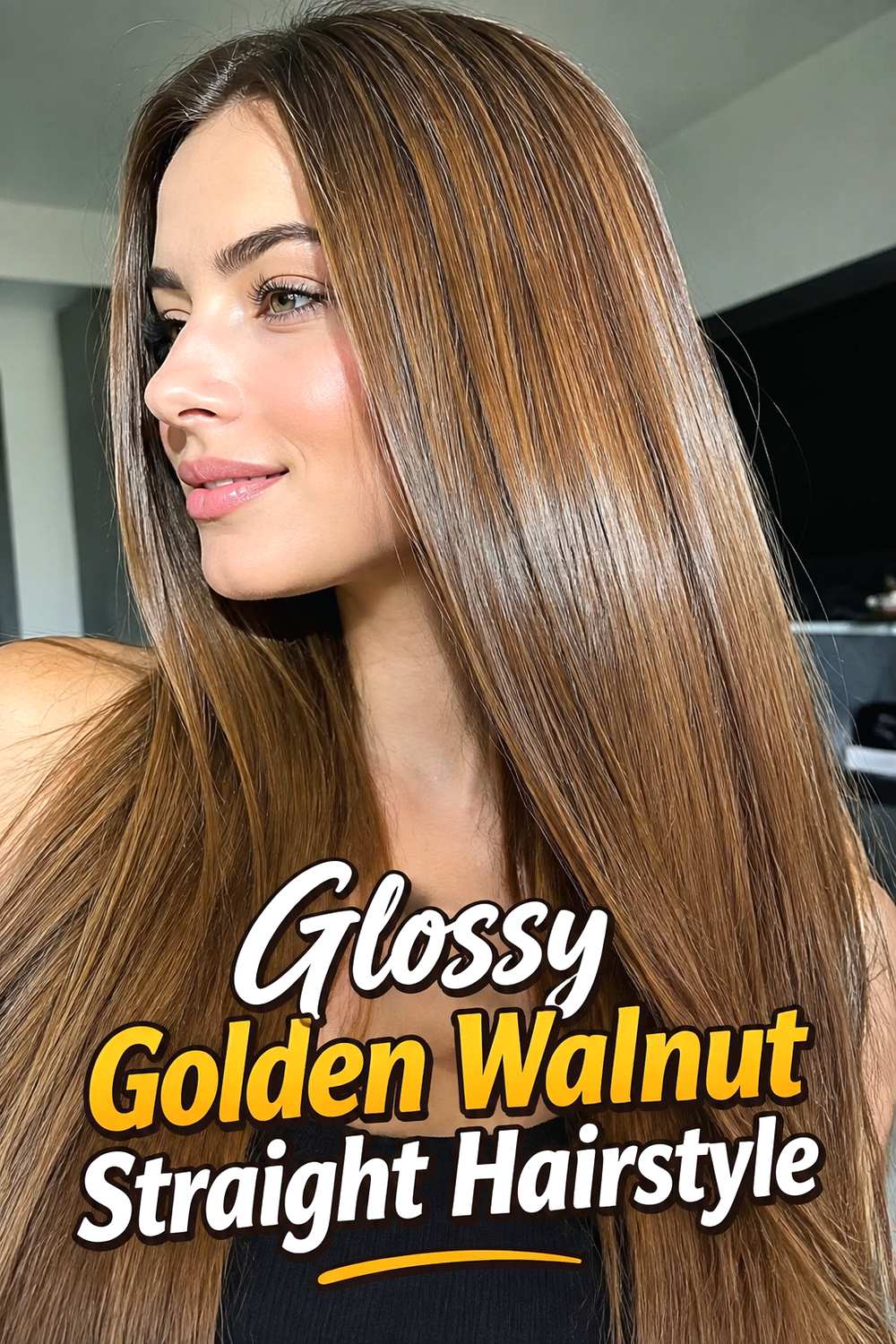 14. Glossy Golden Walnut Straight Hairstyle