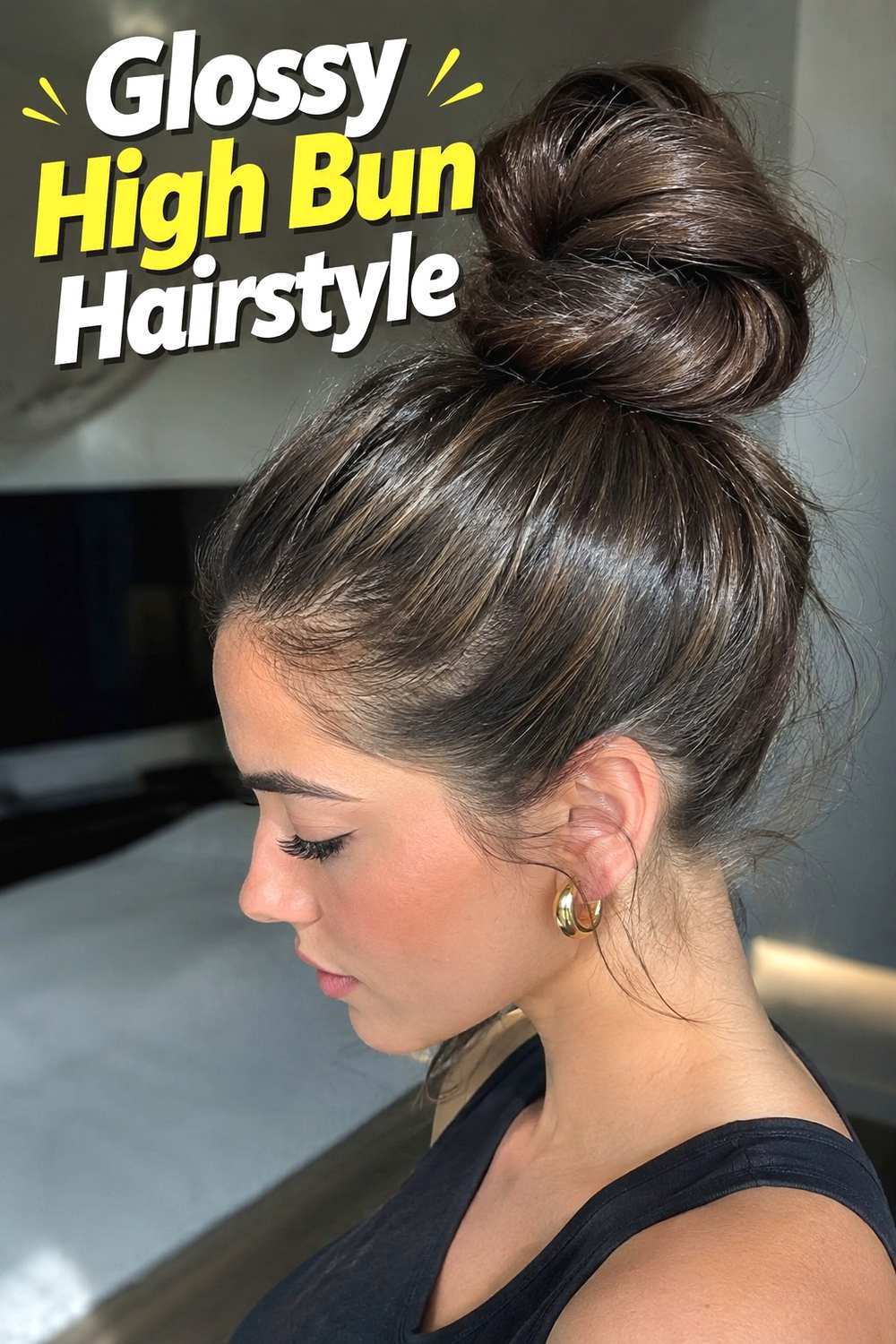 14. Glossy High Bun Hairstyle