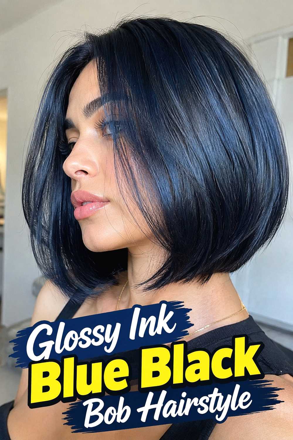 2. Glossy Ink Blue Black Bob Hairstyle