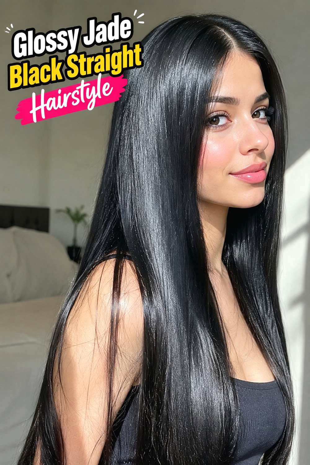 10. Glossy Jade Black Straight Hairstyle