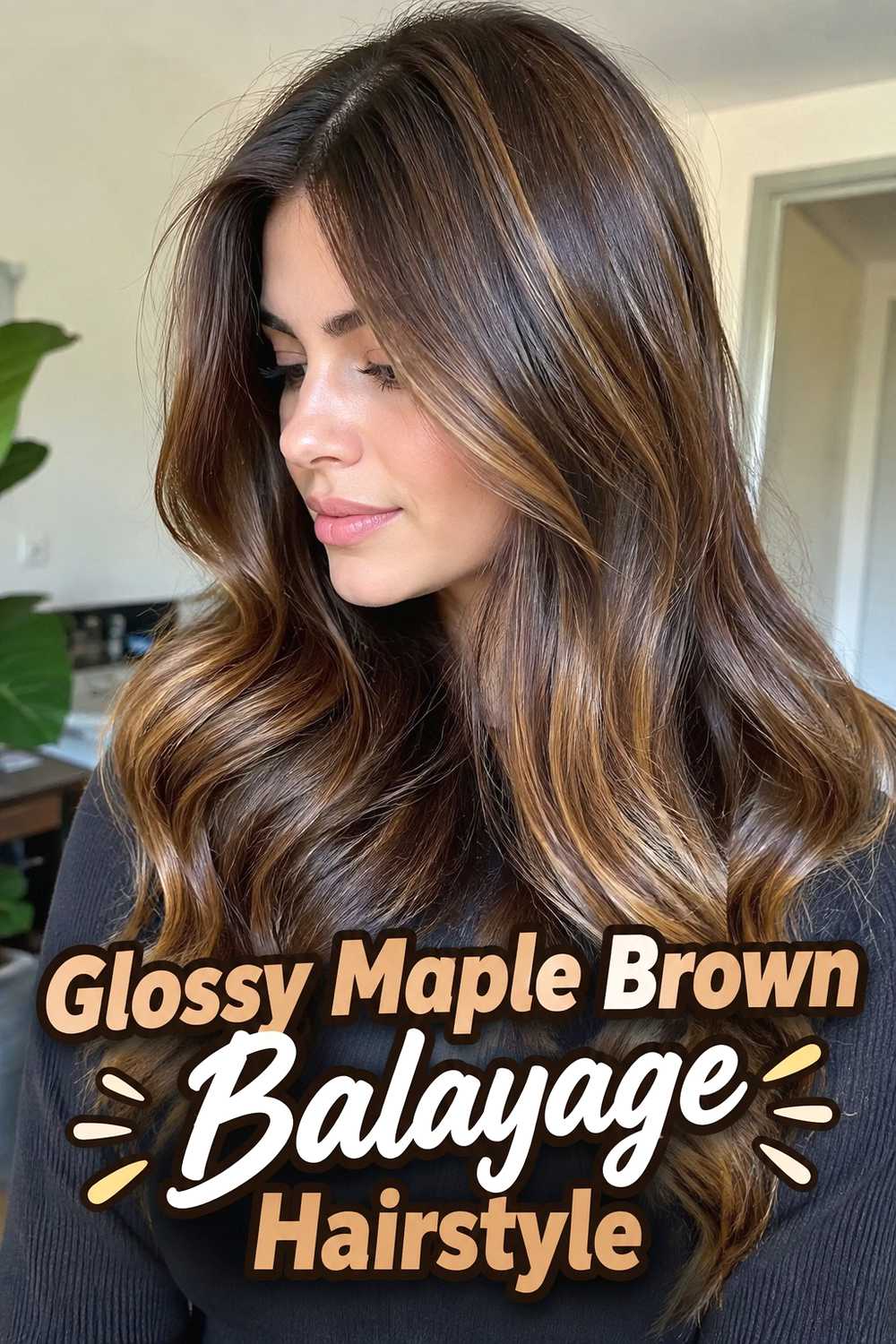 13. Glossy Maple Brown Balayage Hairstyle