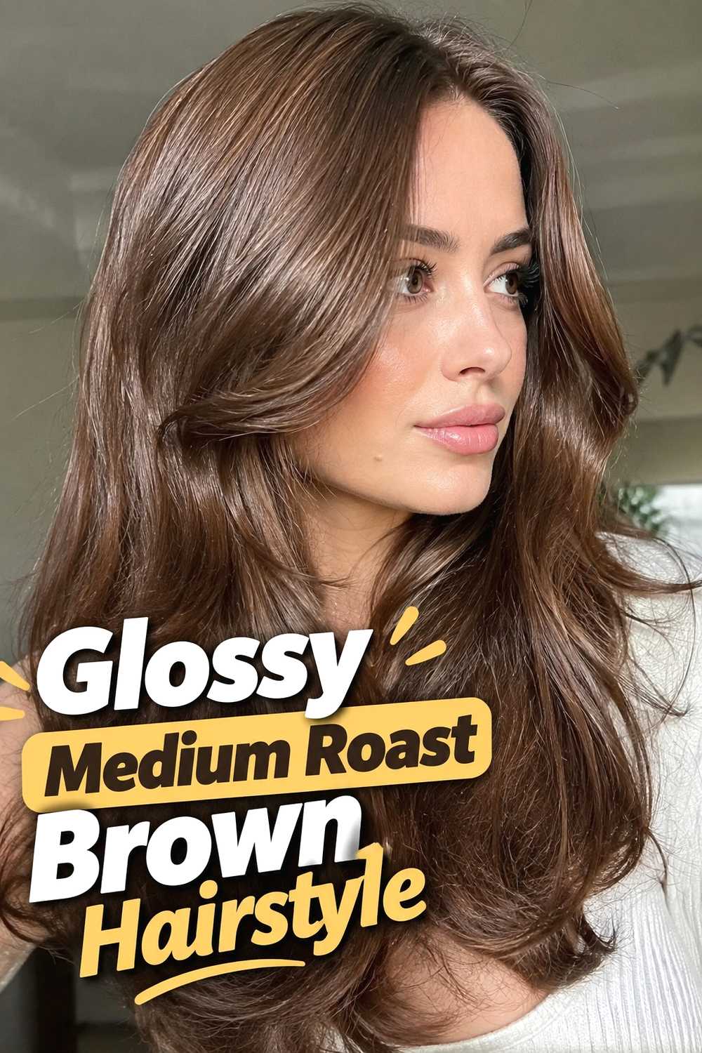 2. Glossy Medium Roast Brown Hairstyle