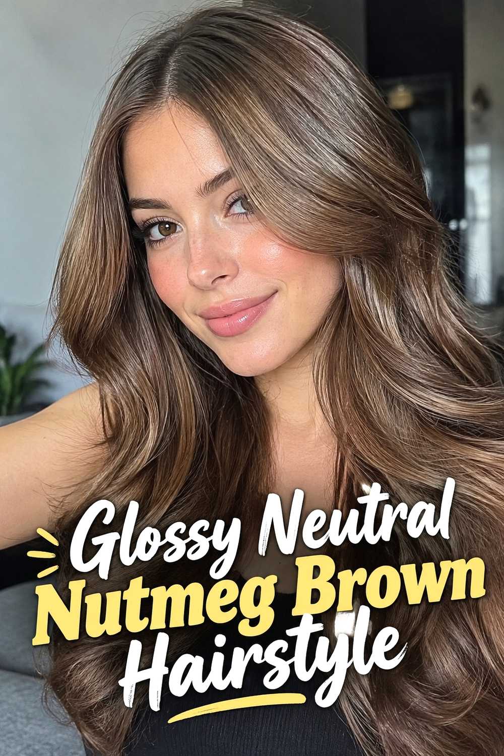 16. Glossy Neutral Nutmeg Brown Hairstyle