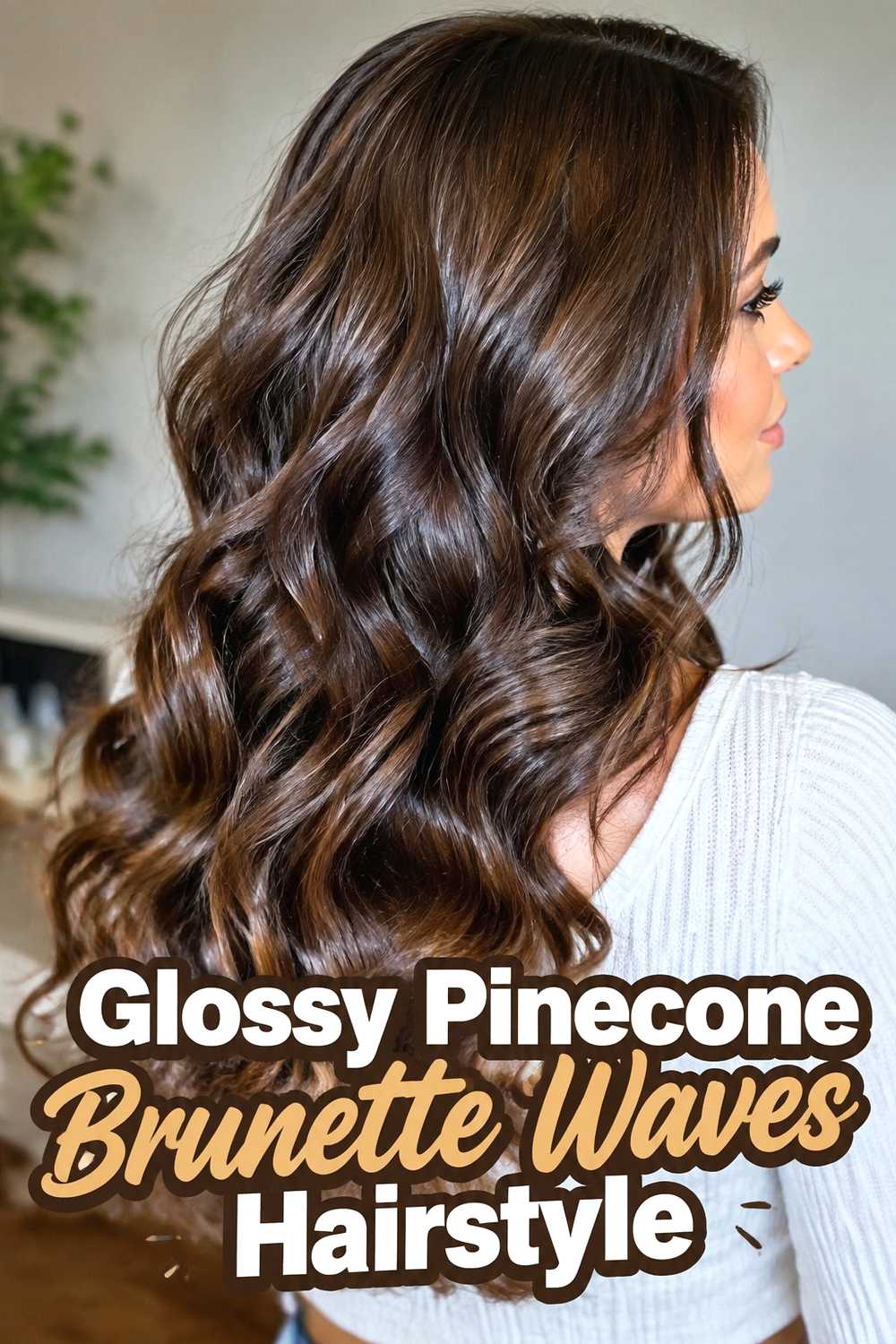 3. Glossy Pinecone Brunette Waves Hairstyle