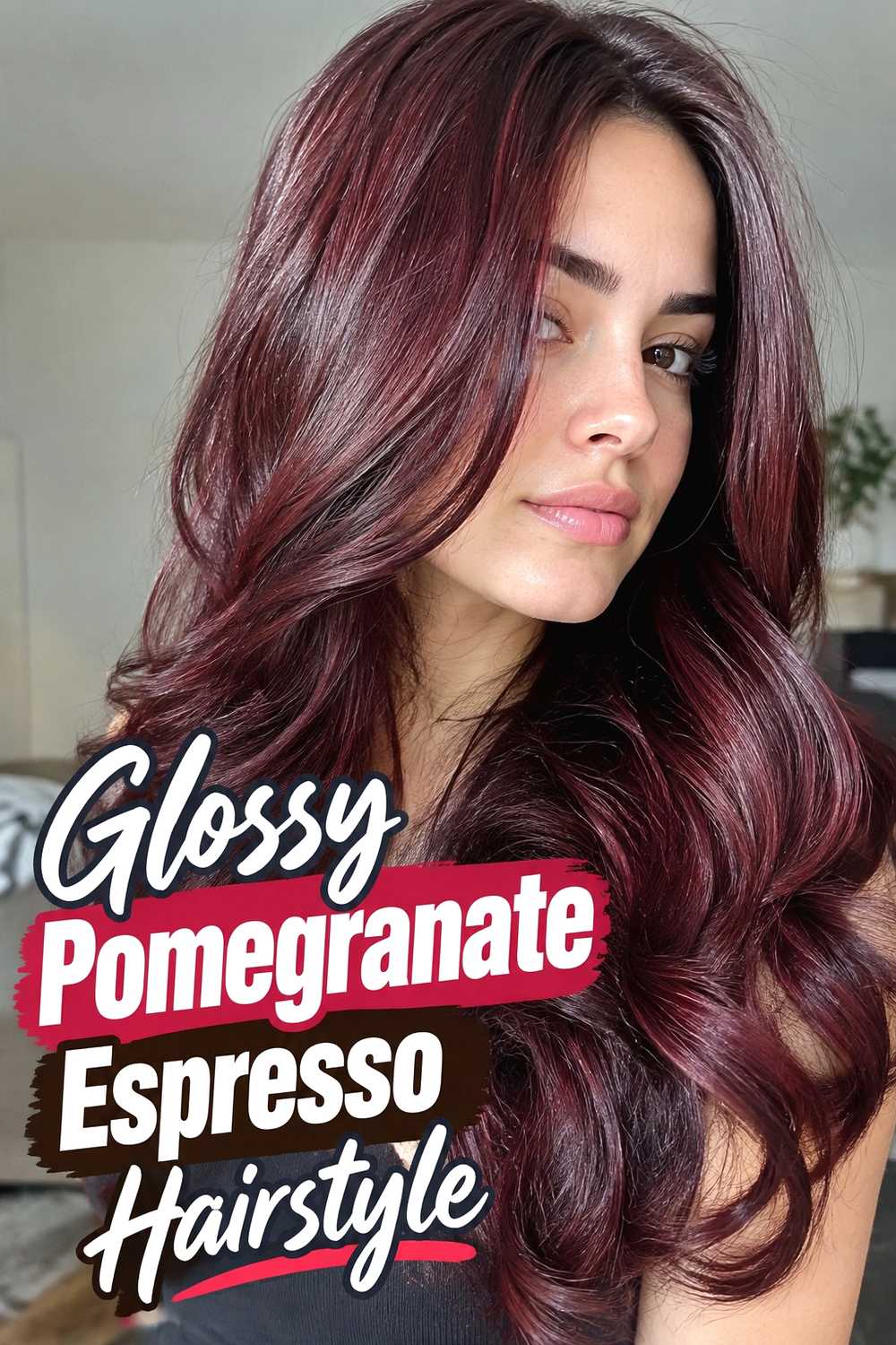 15. Glossy Pomegranate Espresso Hairstyle