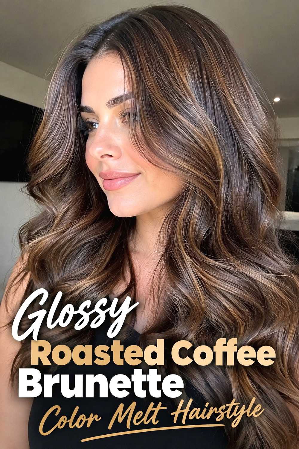 12. Glossy Roasted Coffee Brunette Color Melt Hairstyle