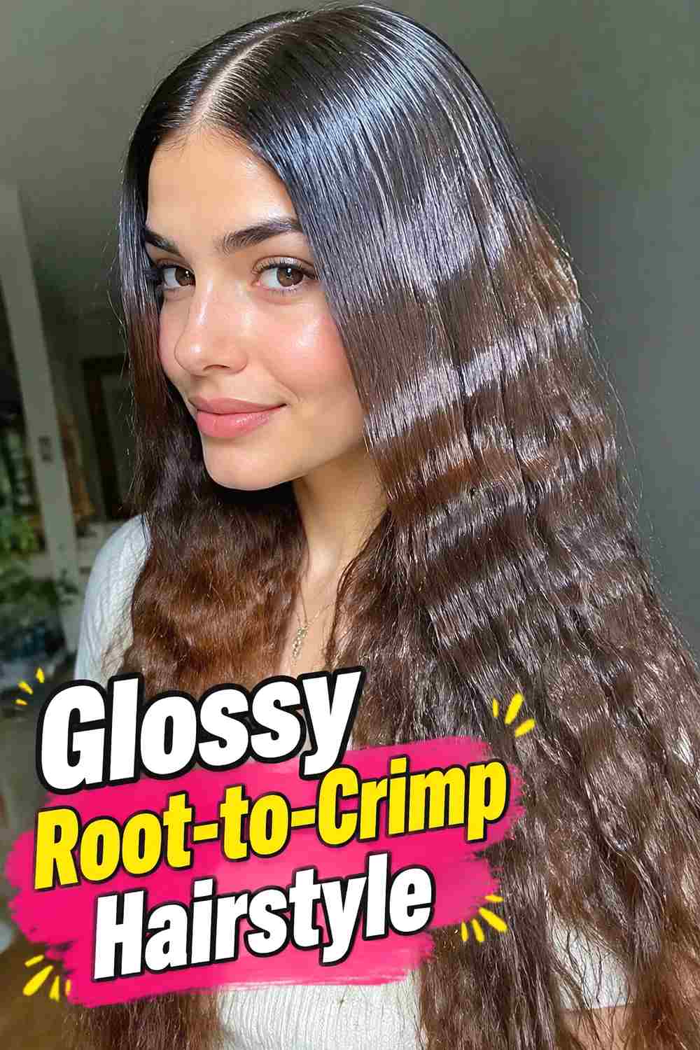 12. Glossy Root To Crimp Hairstyle