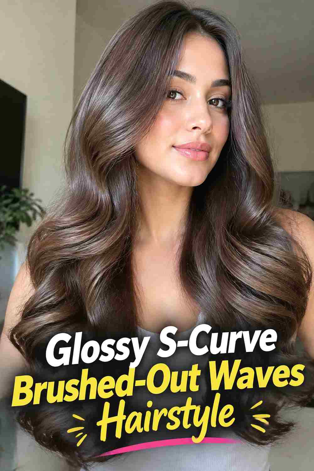 7. Glossy S Curve Brushed Out Waves Hairstyle