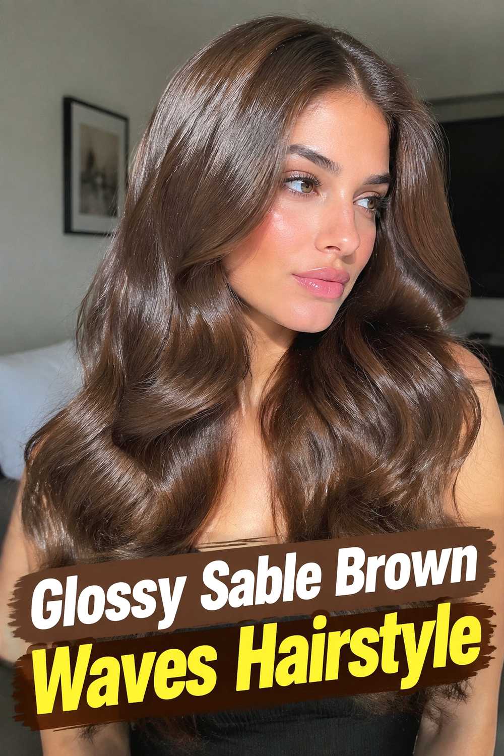 2. Glossy Sable Brown Waves Hairstyle
