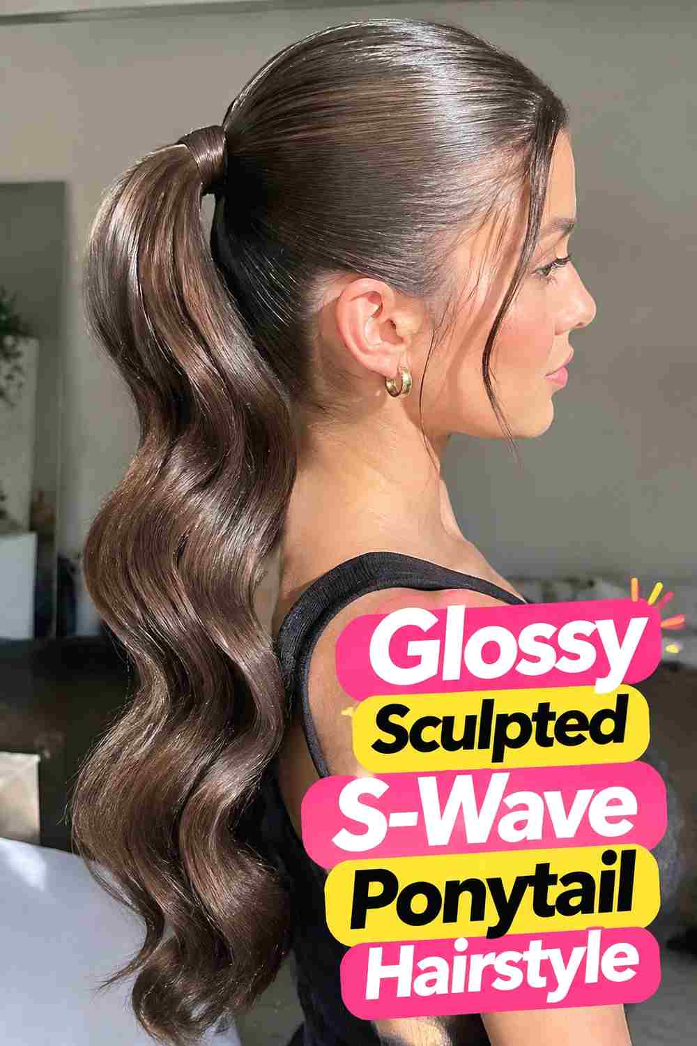 6. Glossy Sculpted S Wave Ponytail Hairstyle