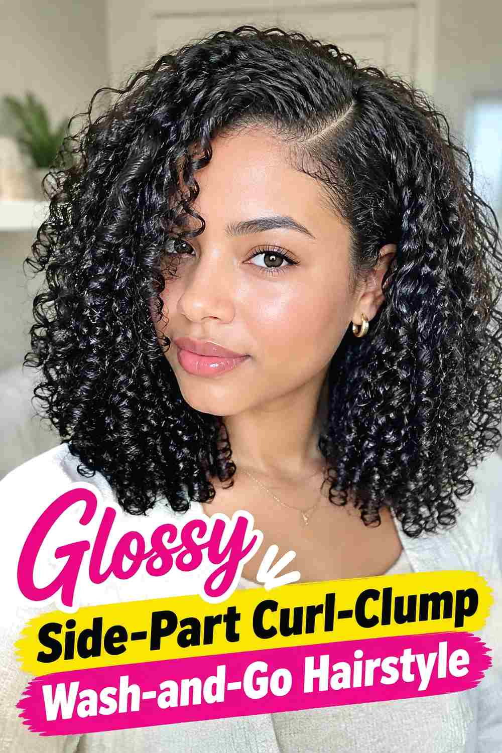 4. Glossy Side Part Curl Clump Wash And Go Hairstyle