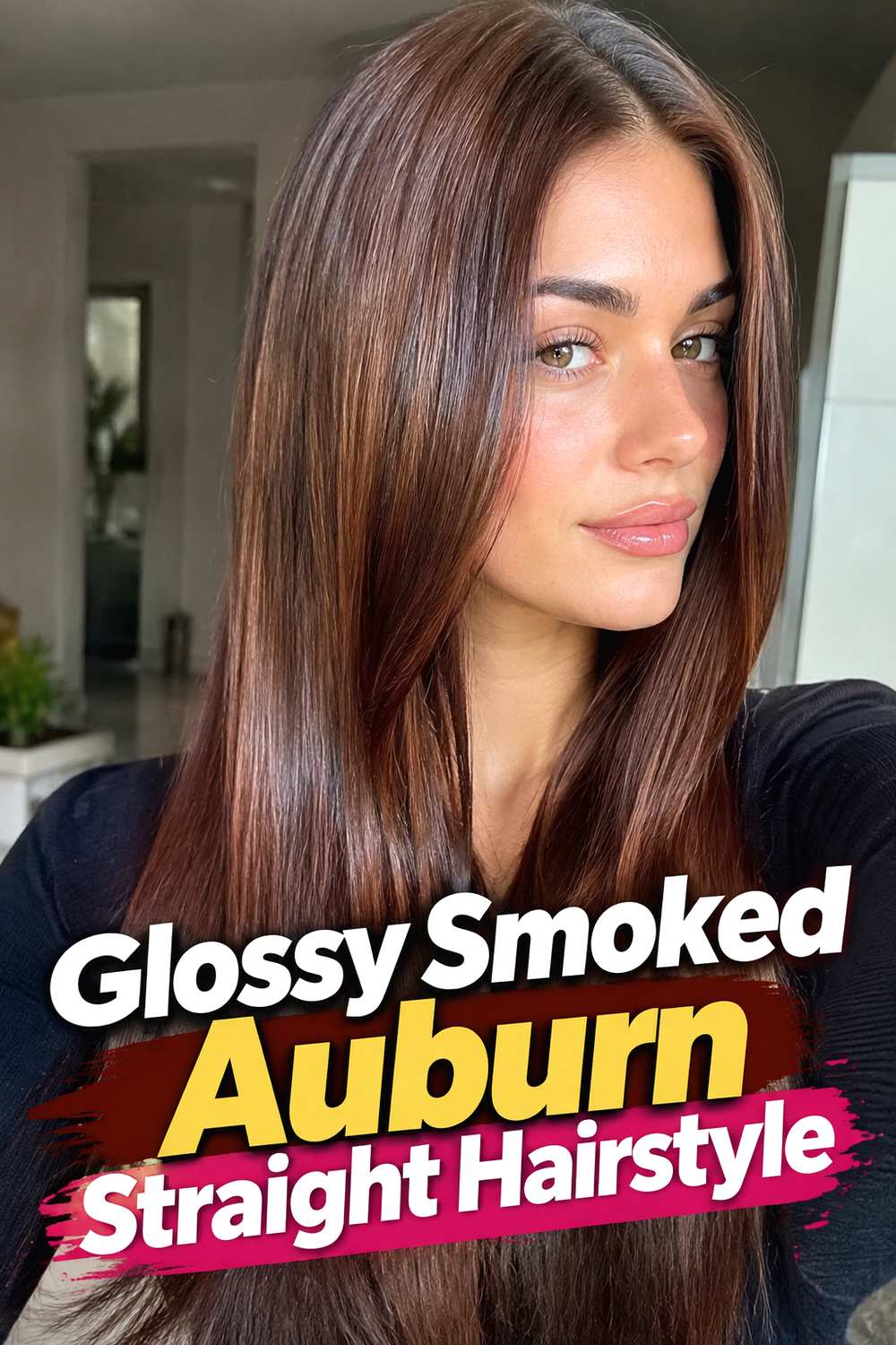 Glossy Smoked Auburn Straight Hairstyle