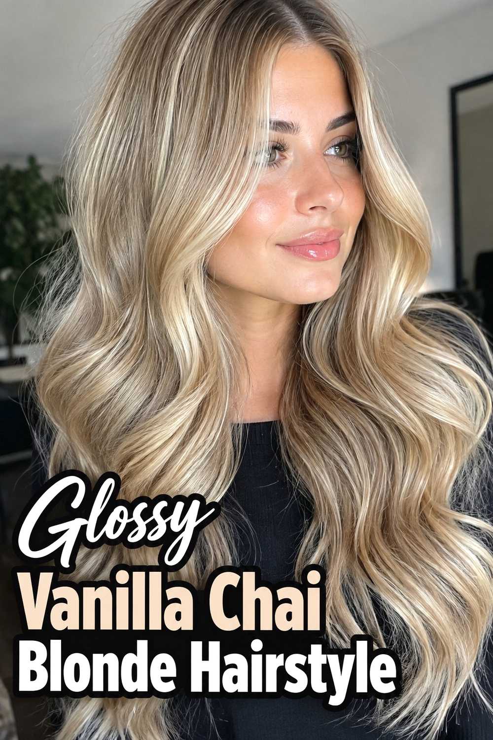 23. Glossy Vanilla Chai Blonde Hairstyle