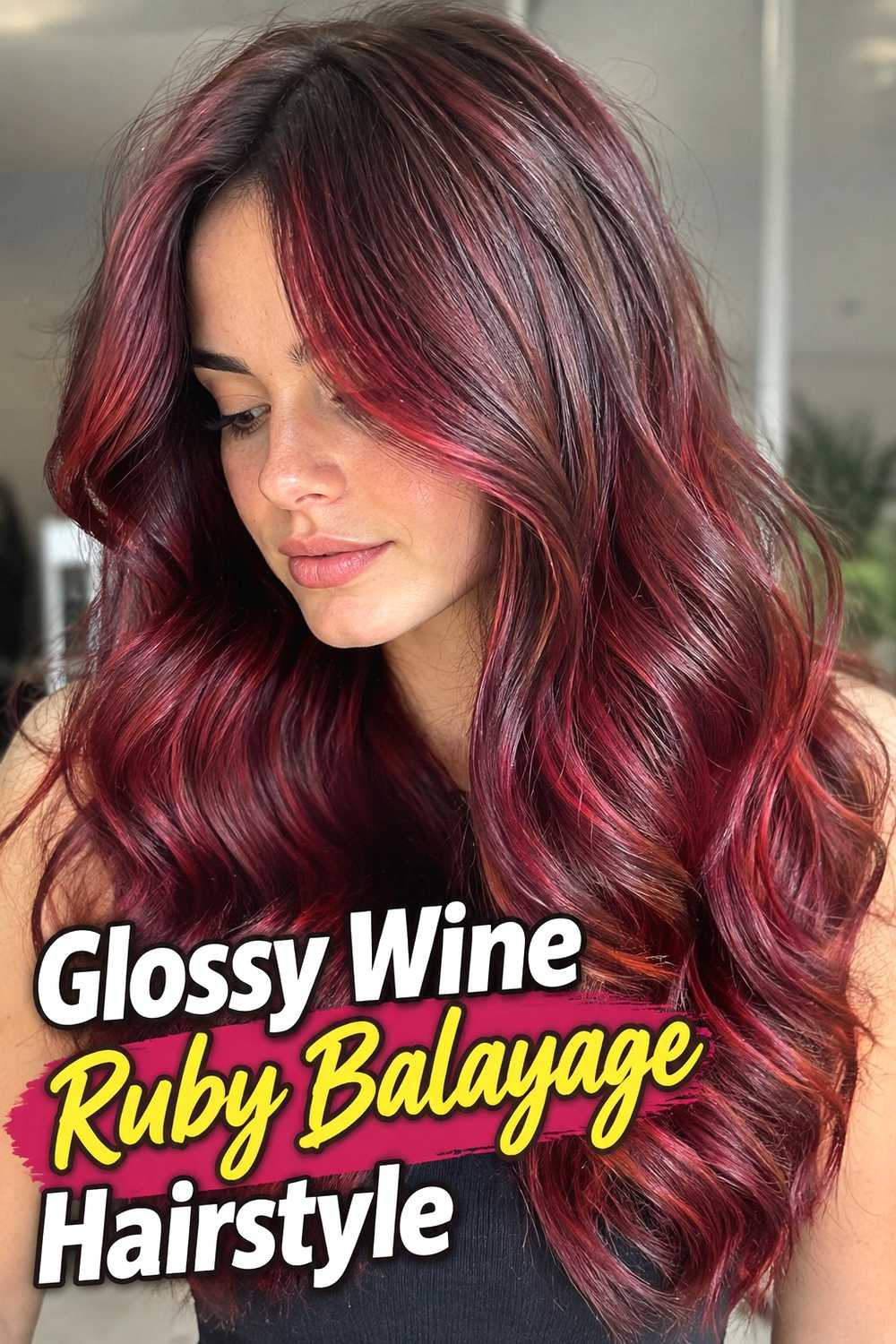 15. Glossy Wine Ruby Balayage Hairstyle
