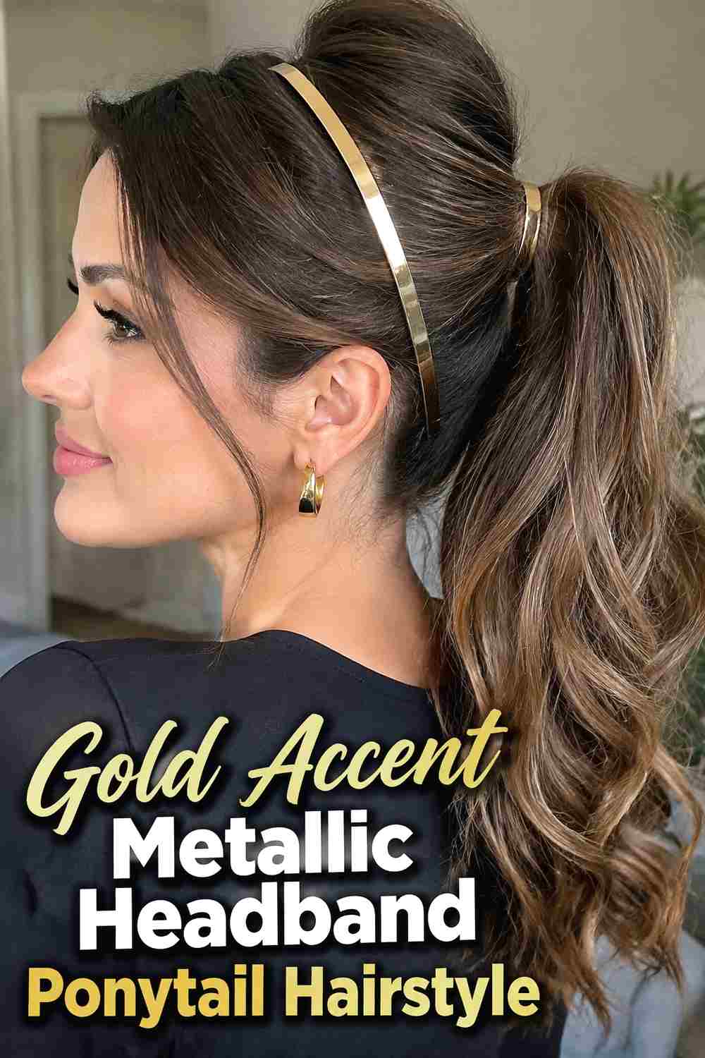 12. Gold Accent Metallic Headband Ponytail Hairstyle