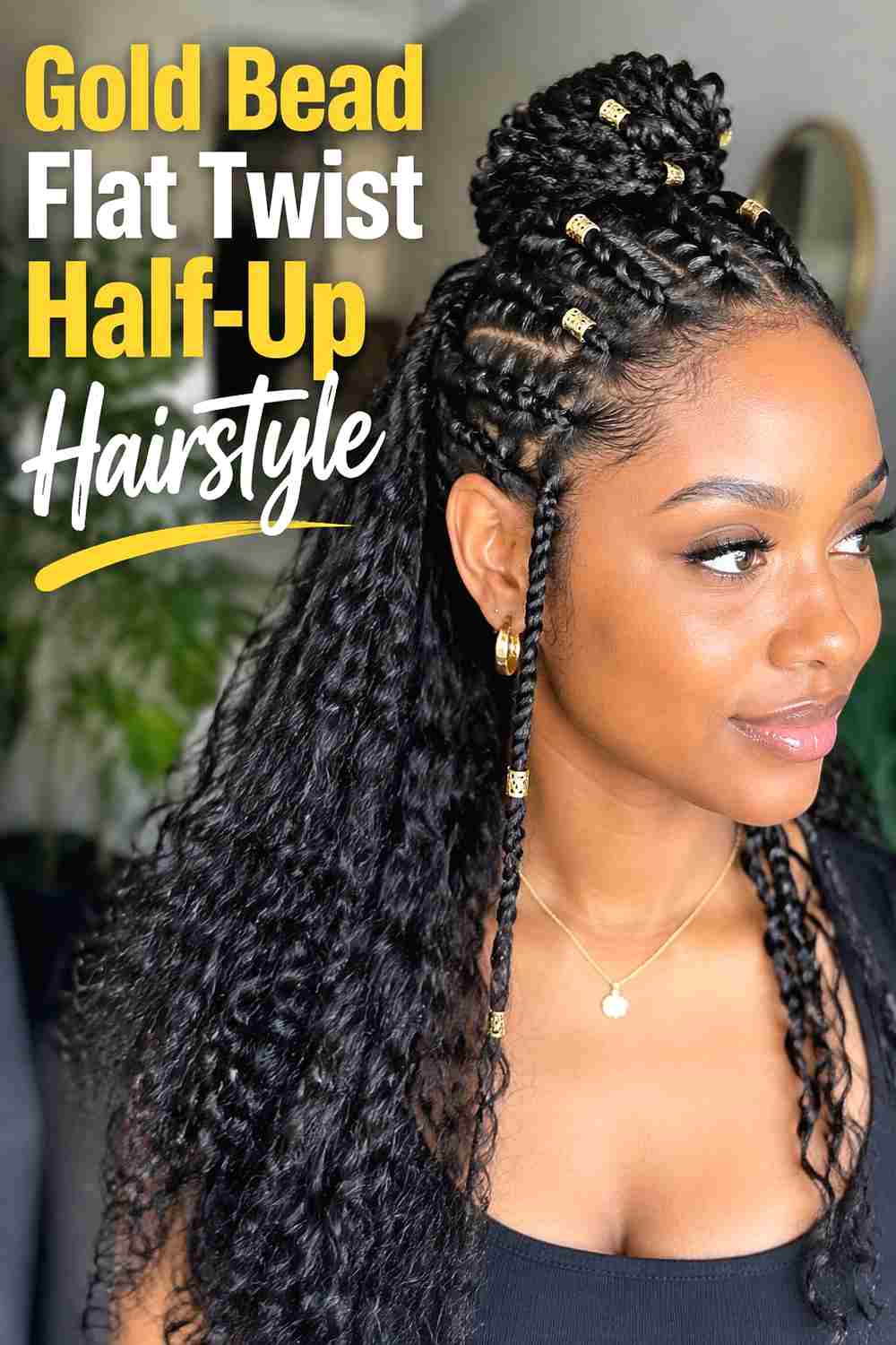 8. Gold Bead Flat Twist Half Up Hairstyle