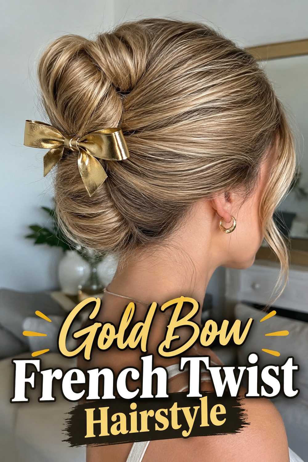 6. Gold Bow French Twist Hairstyle