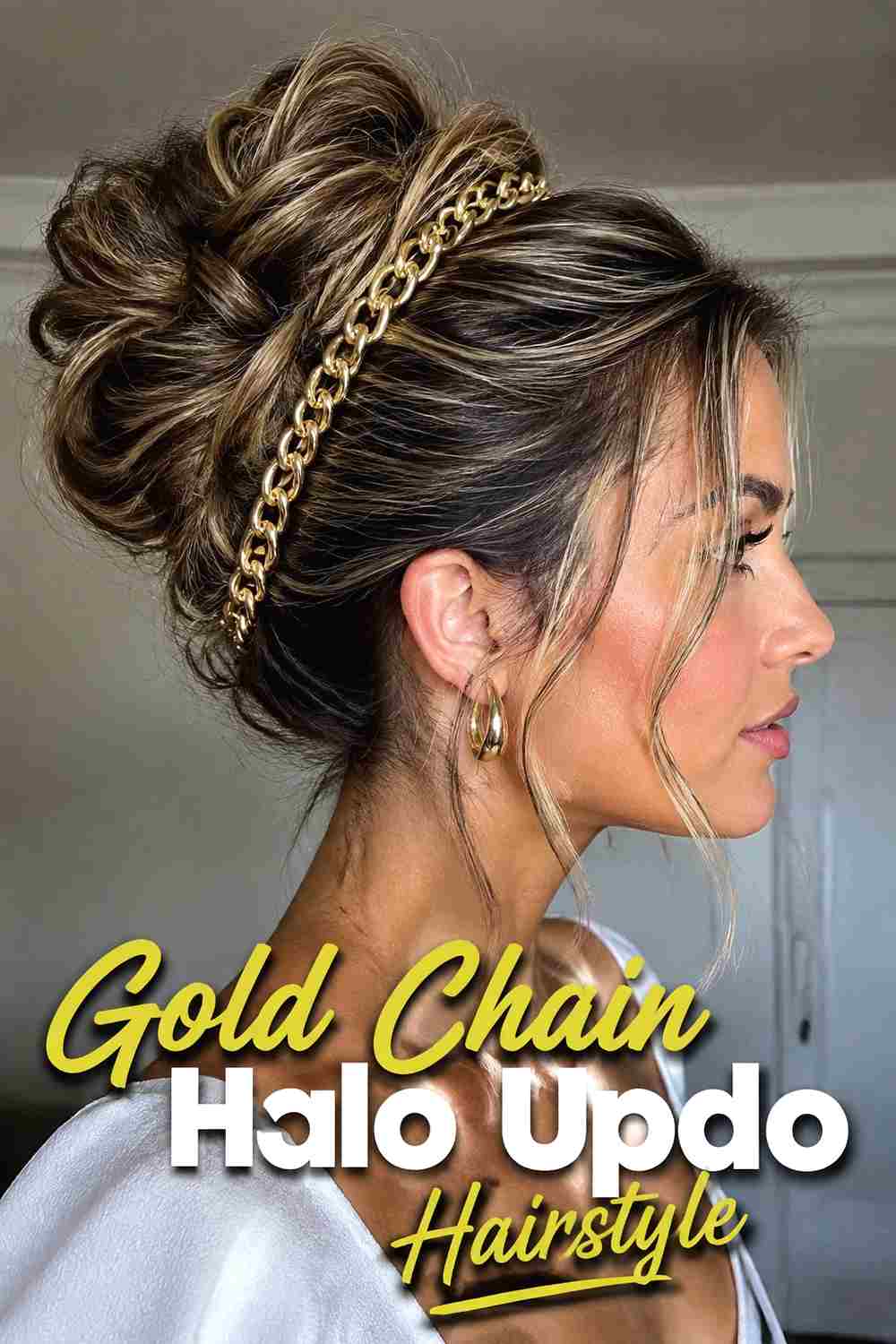6. Gold Chain Halo Updo Hairstyle