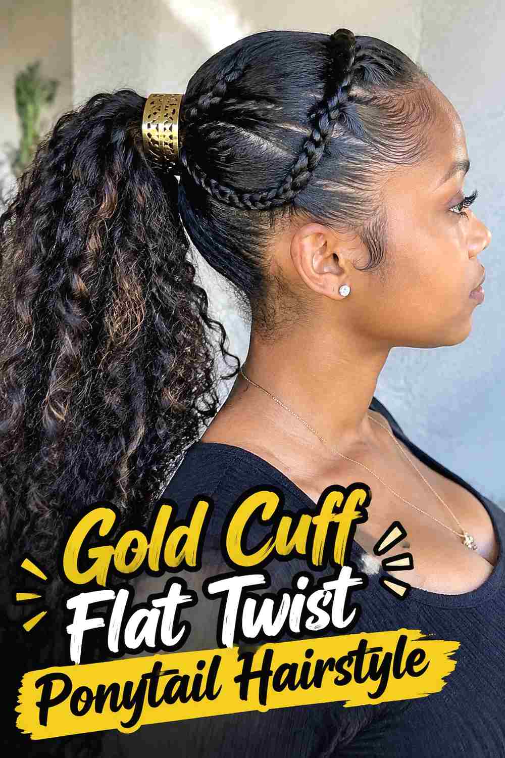 12. Gold Cuff Flat Twist Ponytail Hairstyle