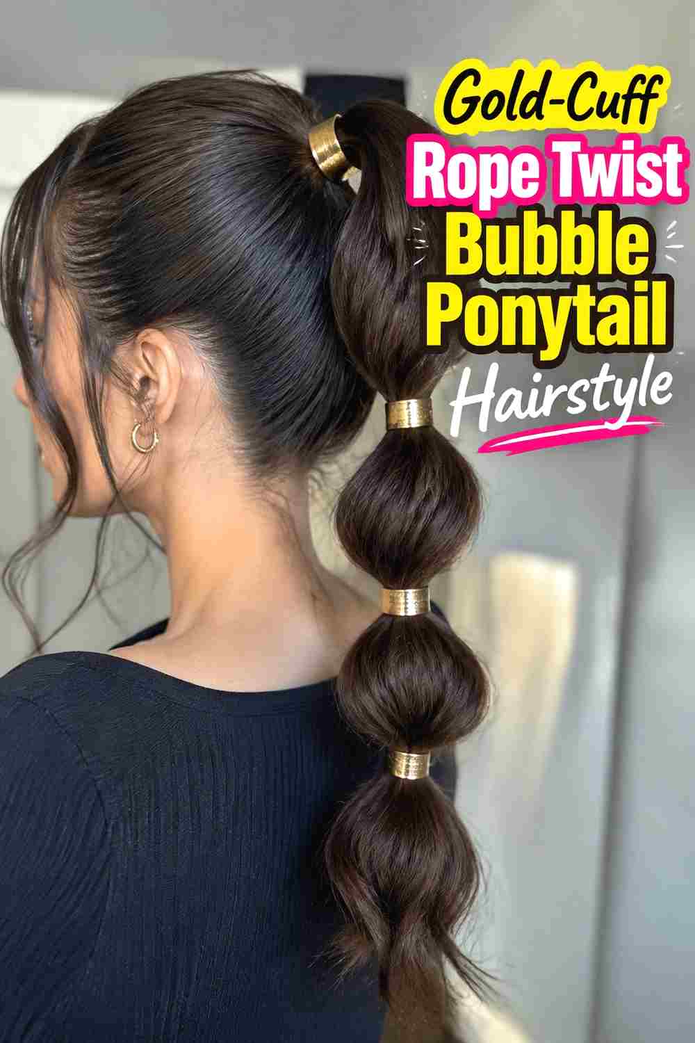 10. Gold Cuff Rope Twist Bubble Ponytail Hairstyle