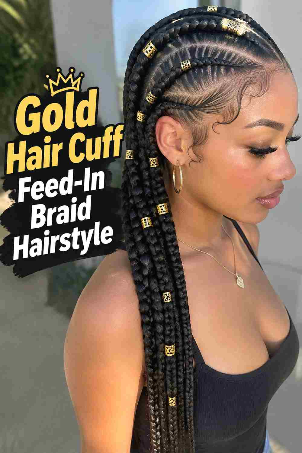 12. Gold Hair Cuff Feed In Braid Hairstyle