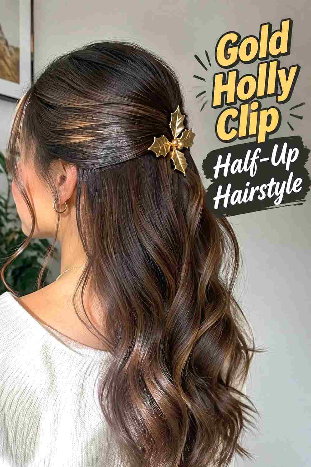 12. Gold Holly Clip Half Up Hairstyle