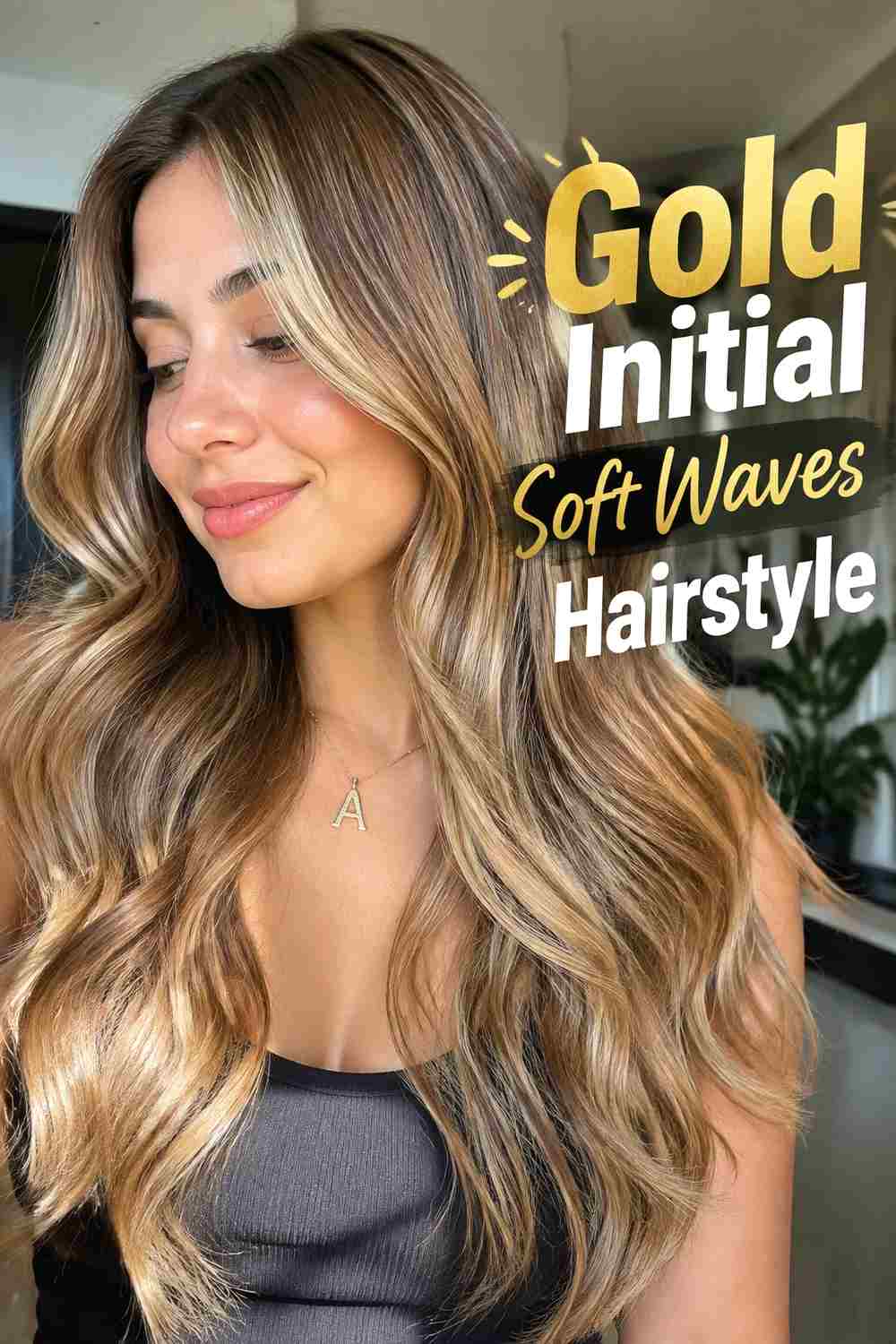 3. Gold Initial Soft Waves Hairstyle