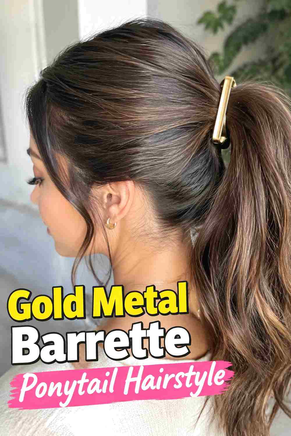2. Gold Metal Barrette Ponytail Hairstyle