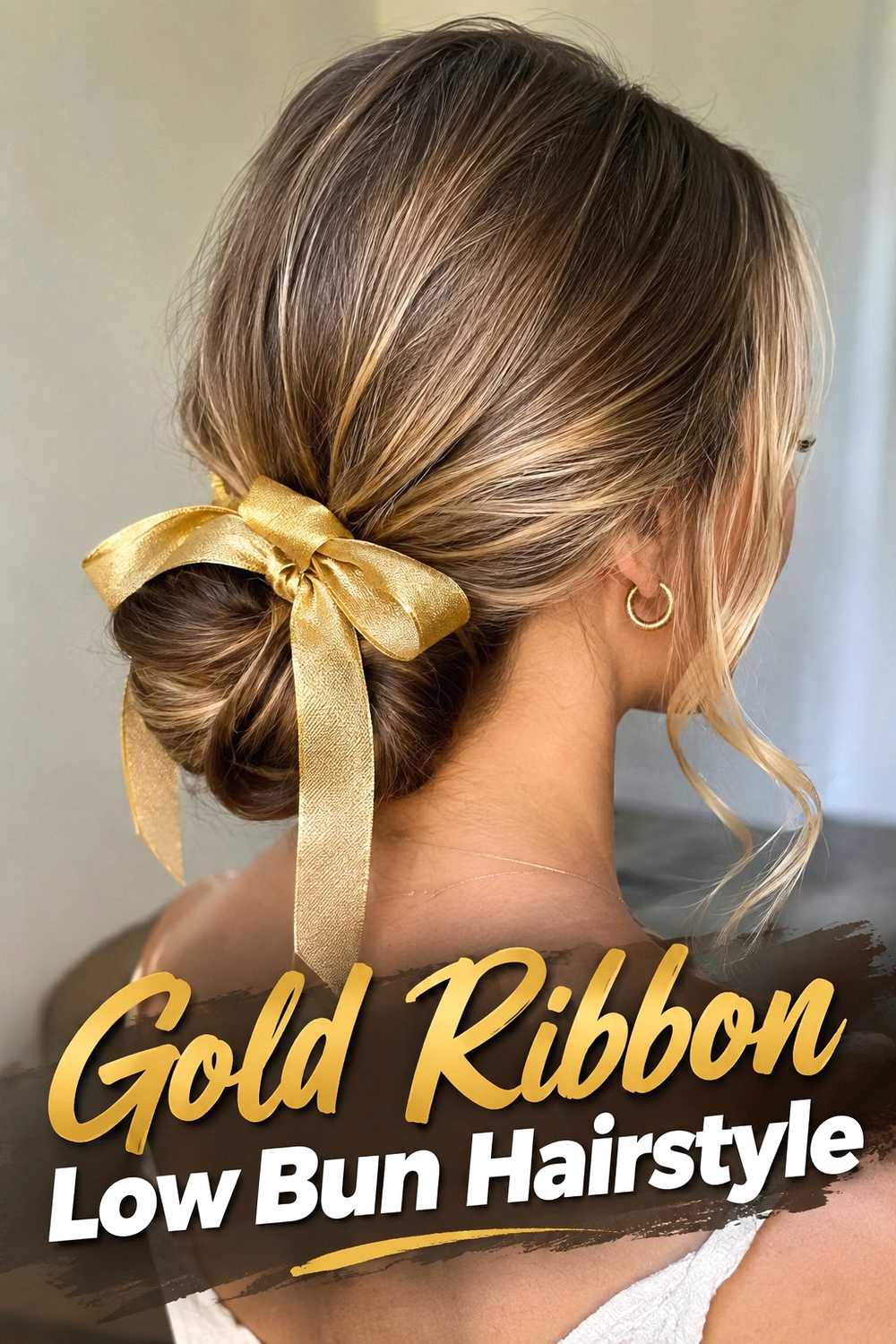 4. Gold Ribbon Low Bun Hairstyle