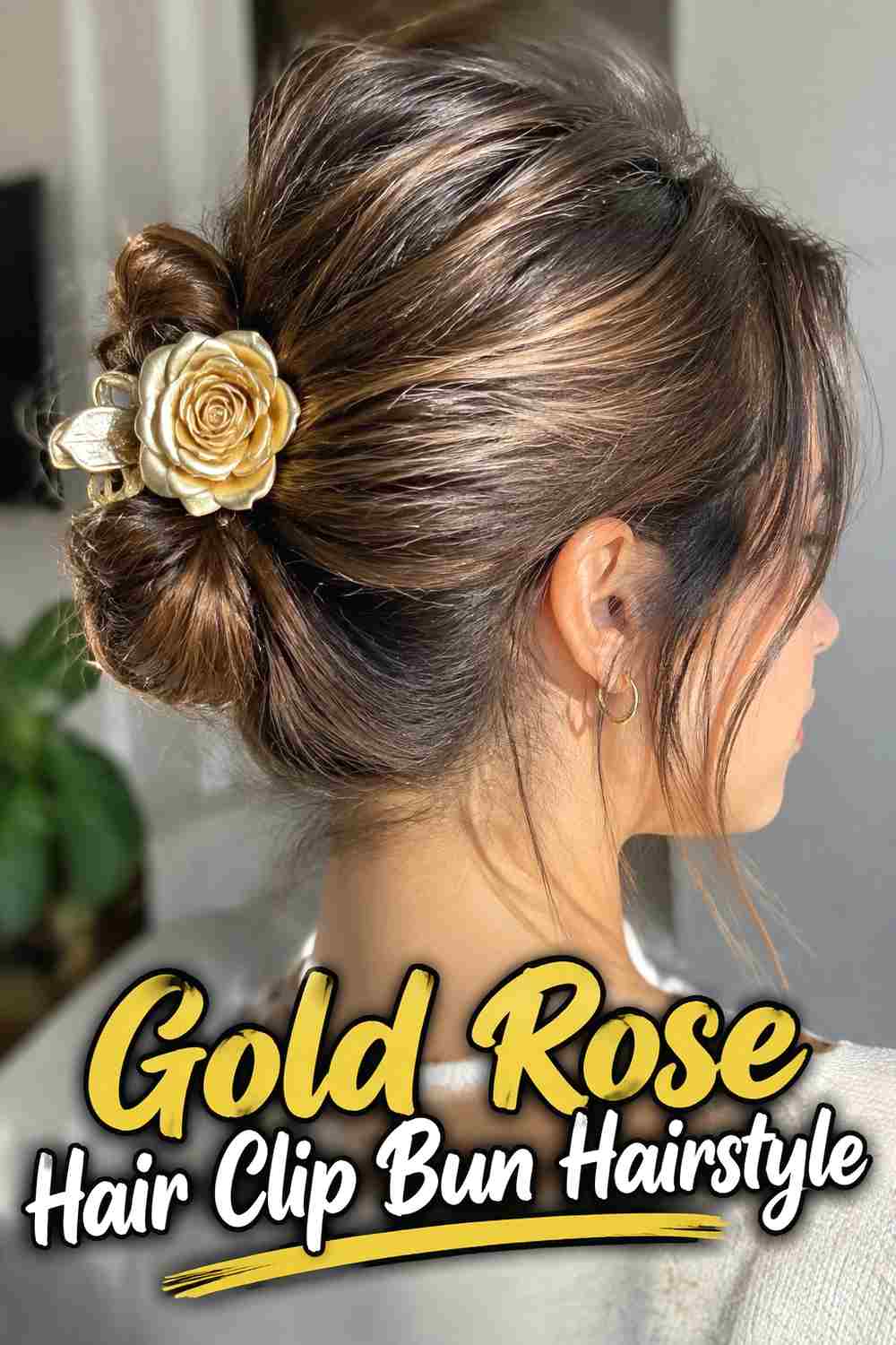 16. Gold Rose Hair Clip Bun Hairstyle