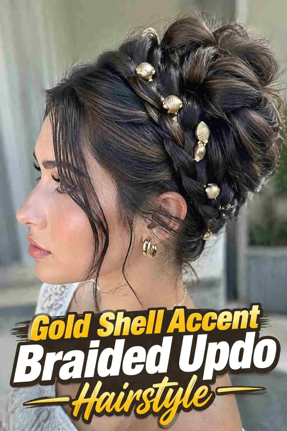 1. Gold Shell Accent Braided Updo Hairstyle
