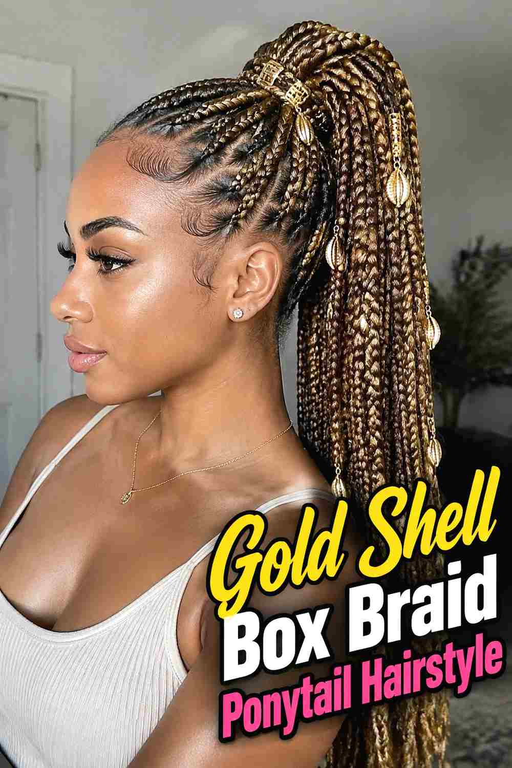 3. Gold Shell Box Braid Ponytail Hairstyle