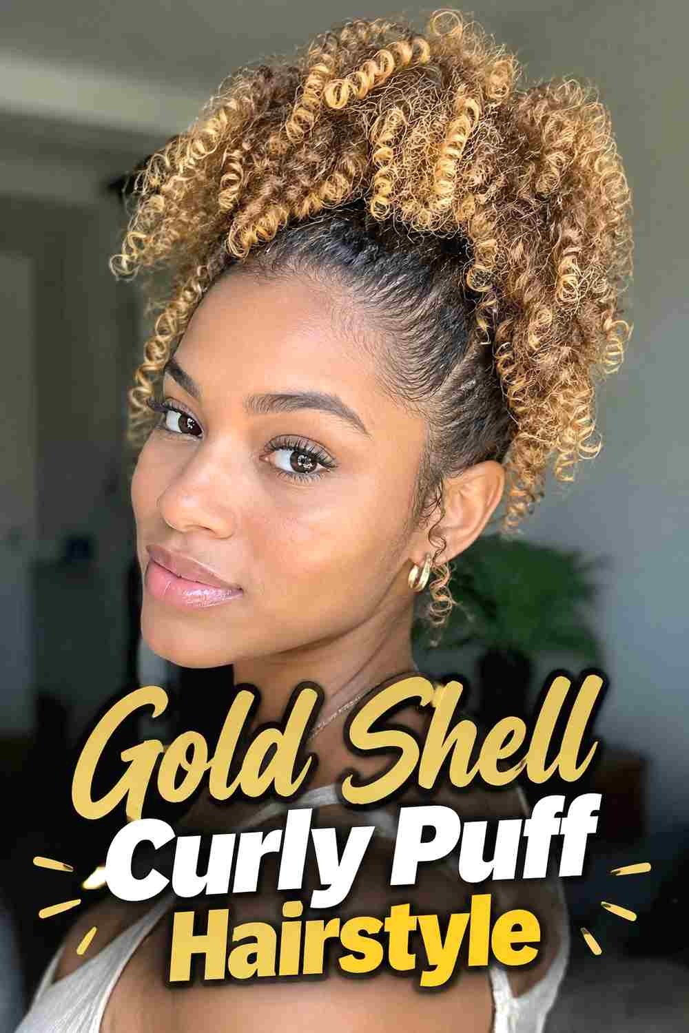 6. Gold Shell Curly Puff Hairstyle