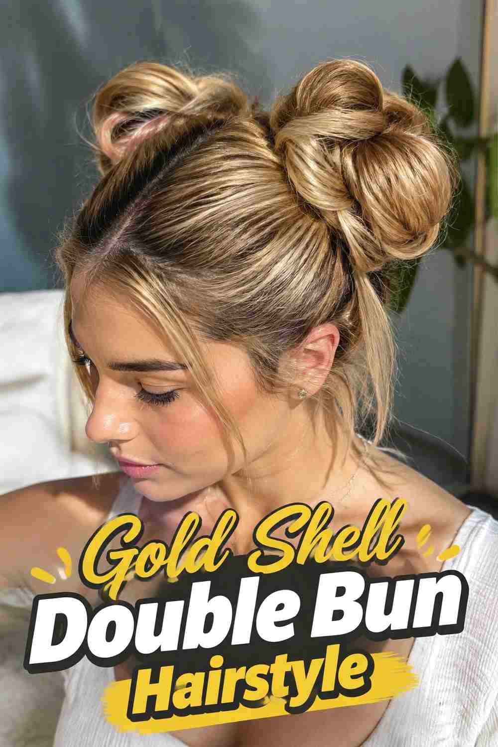 14. Gold Shell Double Bun Hairstyle
