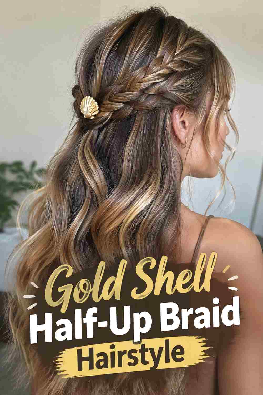 15. Gold Shell Half Up Braid Hairstyle