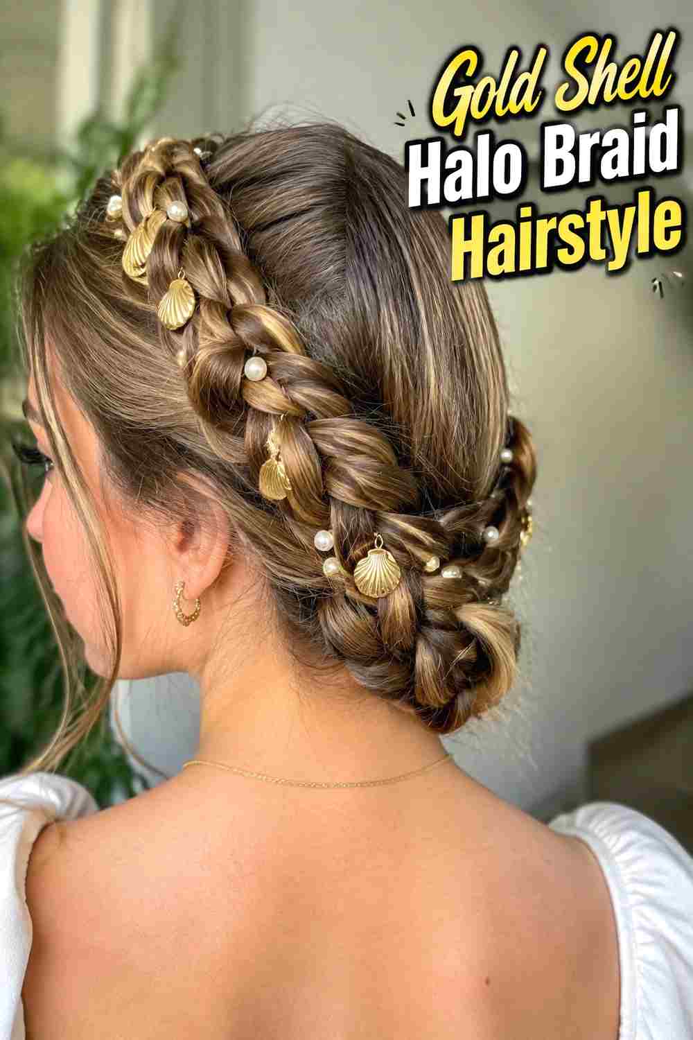 13. Gold Shell Halo Braid Hairstyle