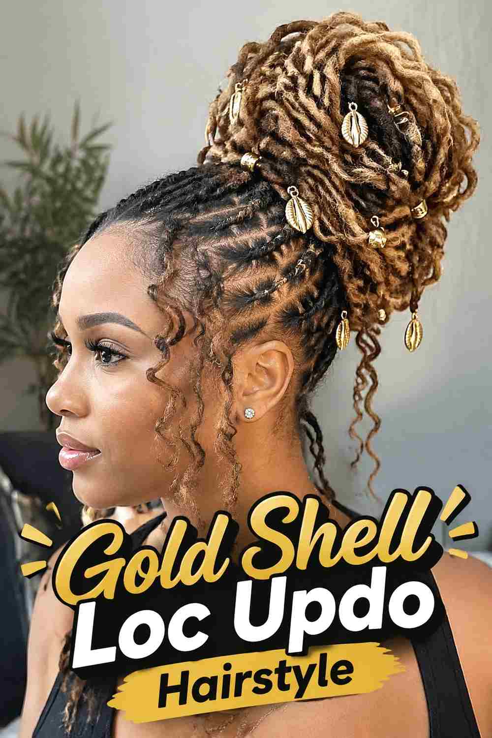 10. Gold Shell Loc Updo Hairstyle