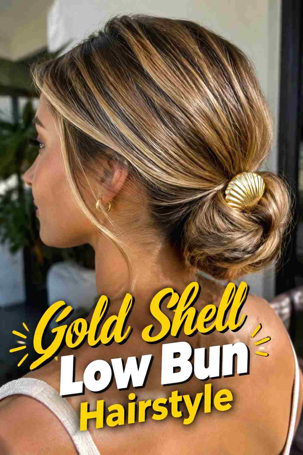7. Gold Shell Low Bun Hairstyle