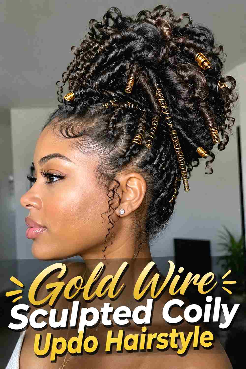 14. Gold Wire Sculpted Coily Updo Hairstyle
