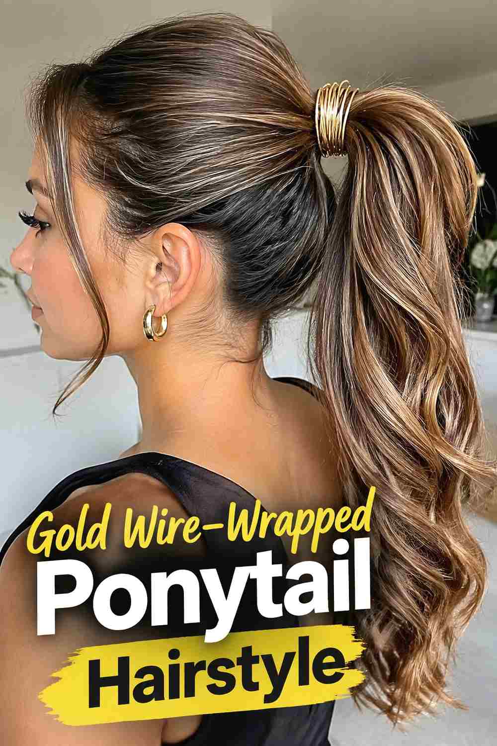 10. Gold Wire Wrapped Ponytail Hairstyle