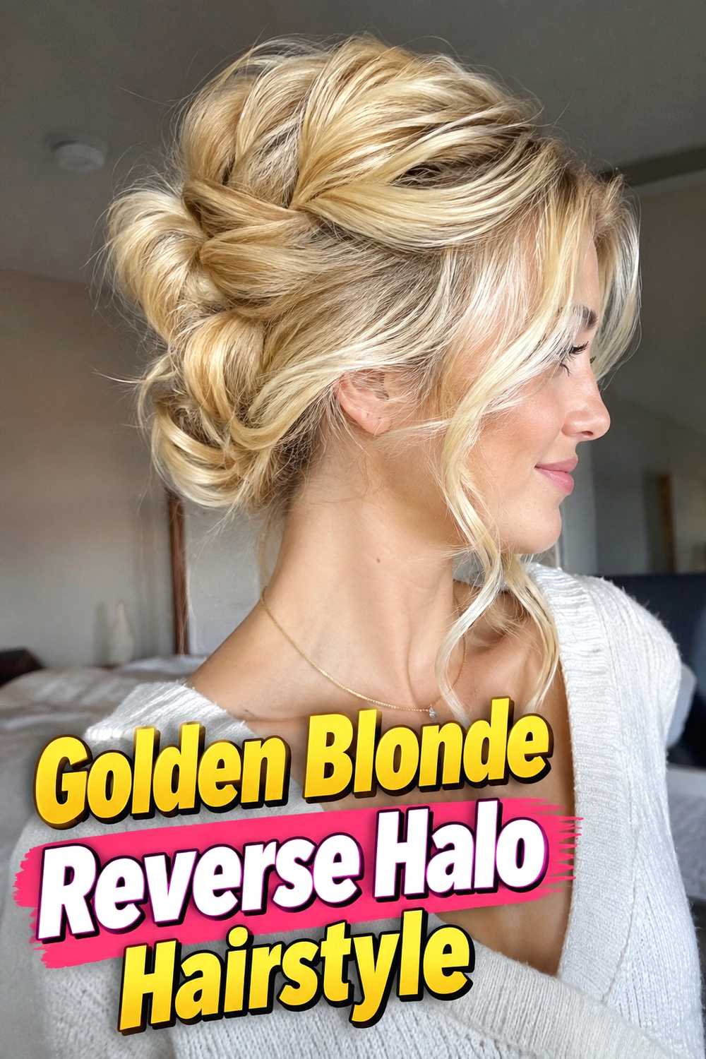 12. Golden Blonde Reverse Halo Hairstyle