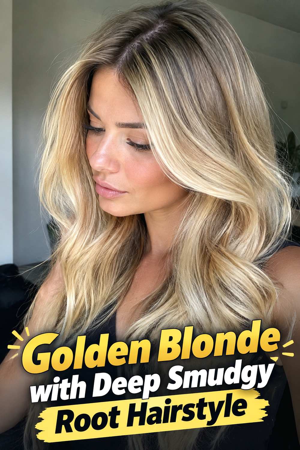 11. Golden Blonde With Deep Smudgy Root Hairstyle