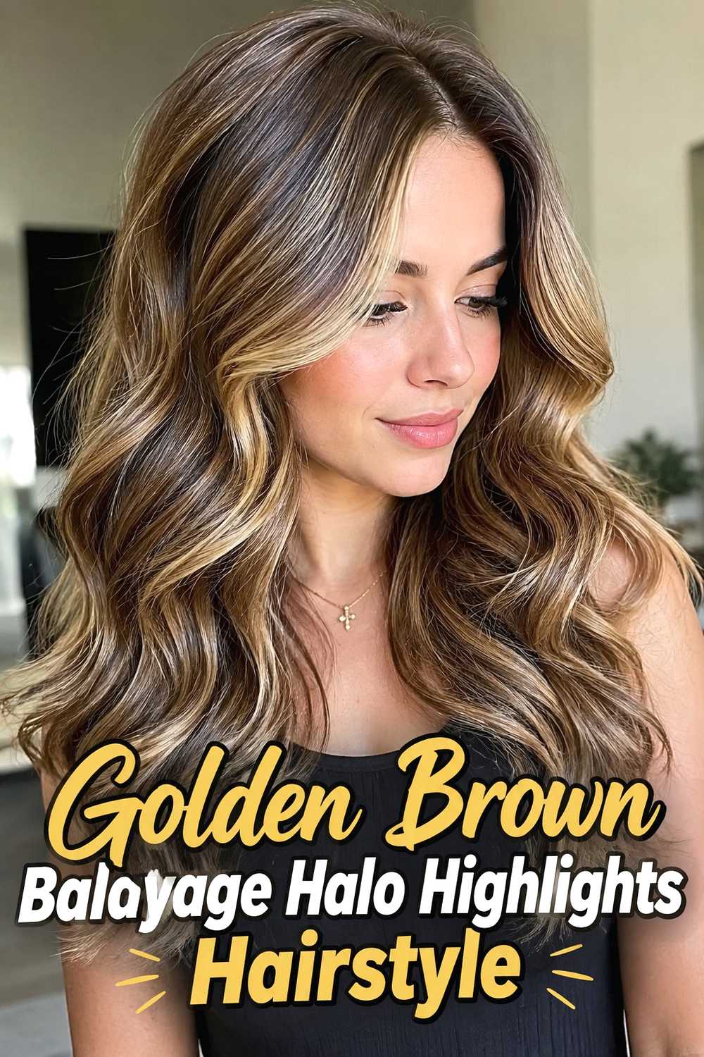 8. Golden Brown Balayage Halo Highlights Hairstyle