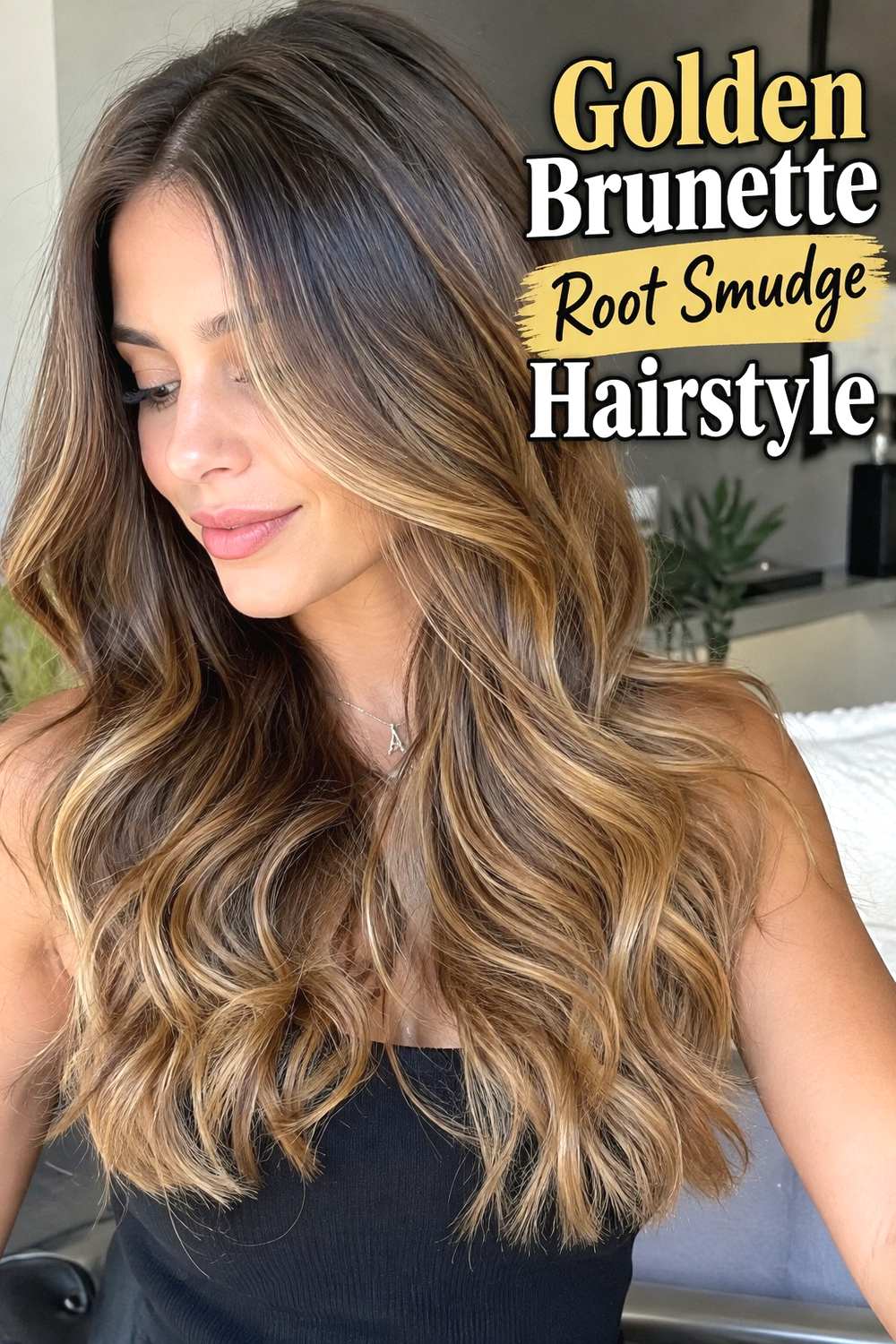 14. Golden Brunette Root Smudge Hairstyle