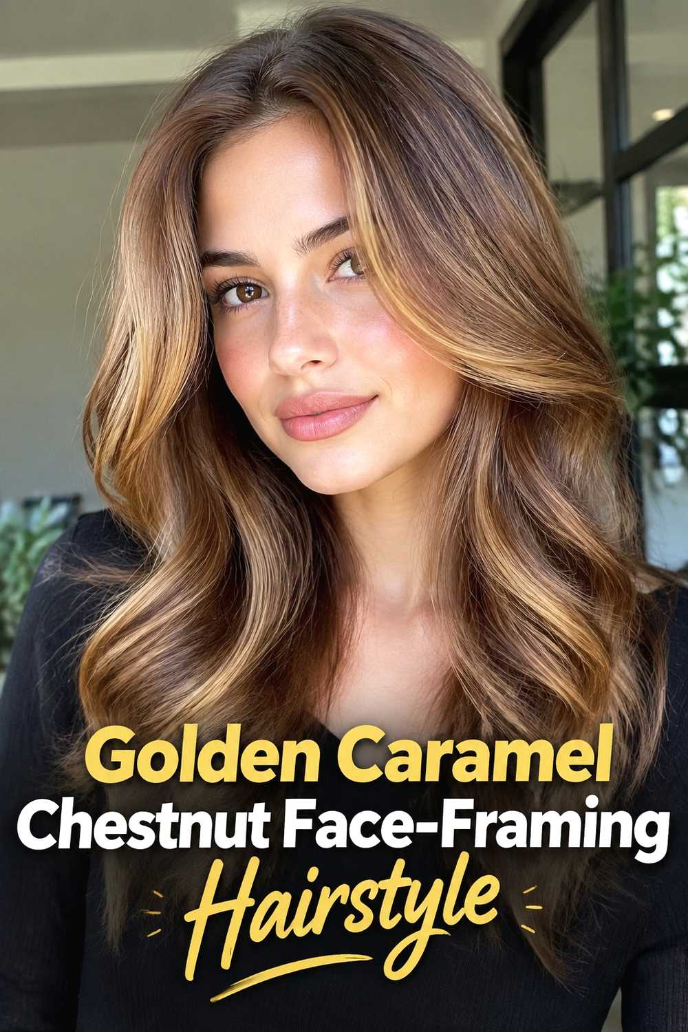 5. Golden Caramel Chestnut Face Framing Hairstyle