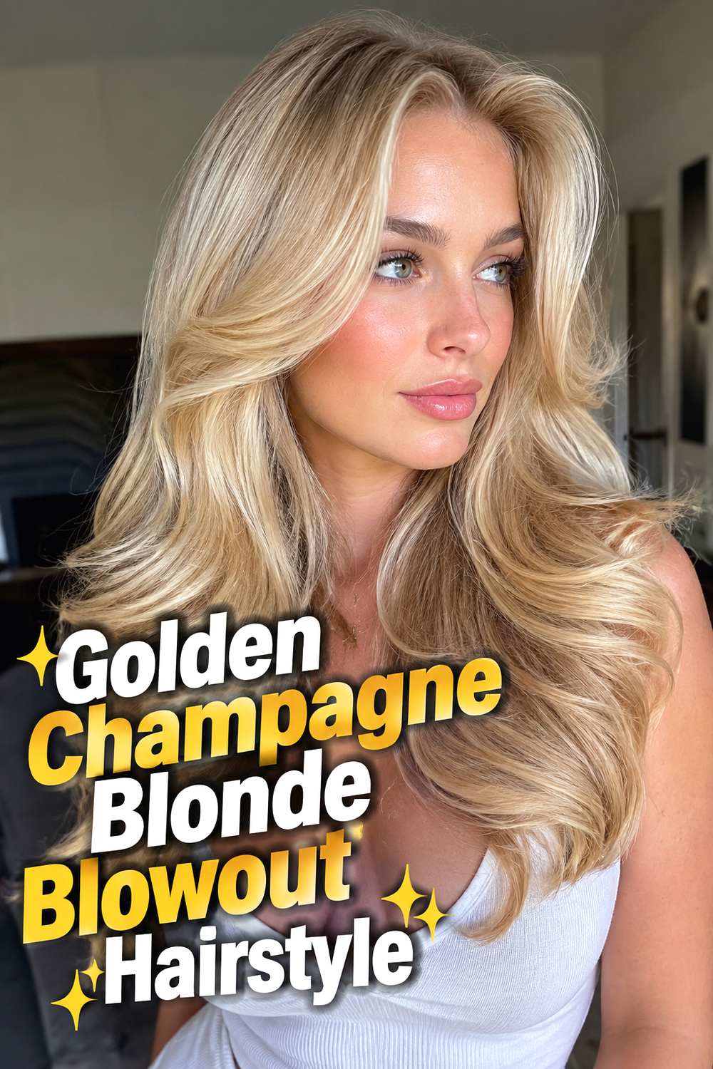 Golden Champagne Blonde Blowout Hairstyle