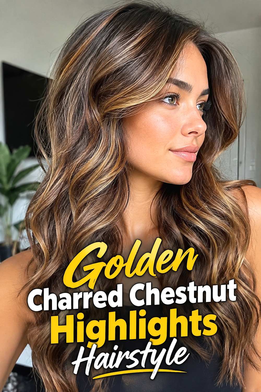 Golden Charred Chestnut Highlights Hairstyle