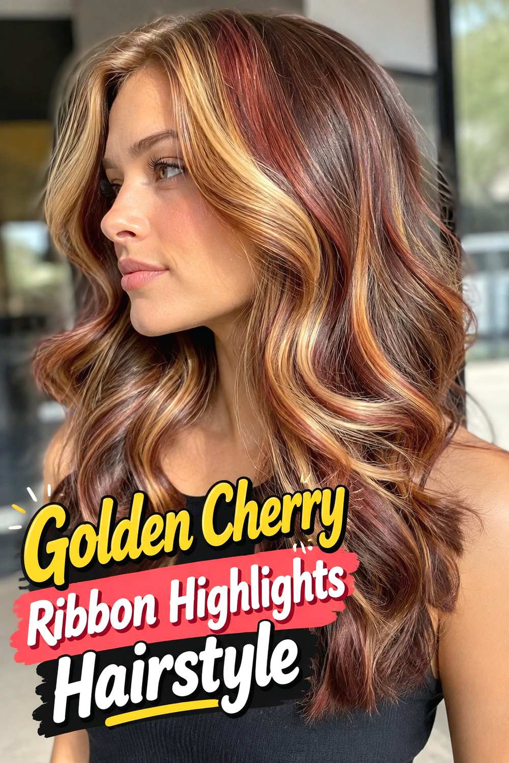 Golden Cherry Ribbon Highlights Hairstyle