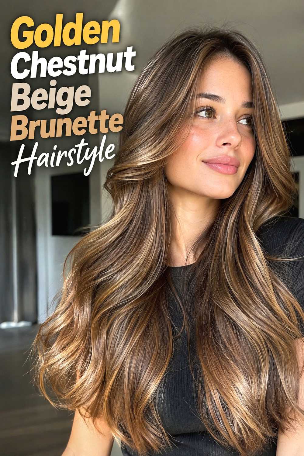 19. Golden Chestnut Beige Brunette Hairstyle